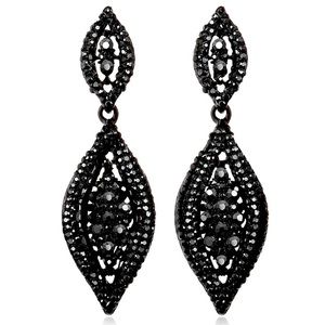 Black Rhinestone Gem Vintage Look Old Money Elegant Drop Dangle Fancy Earrings